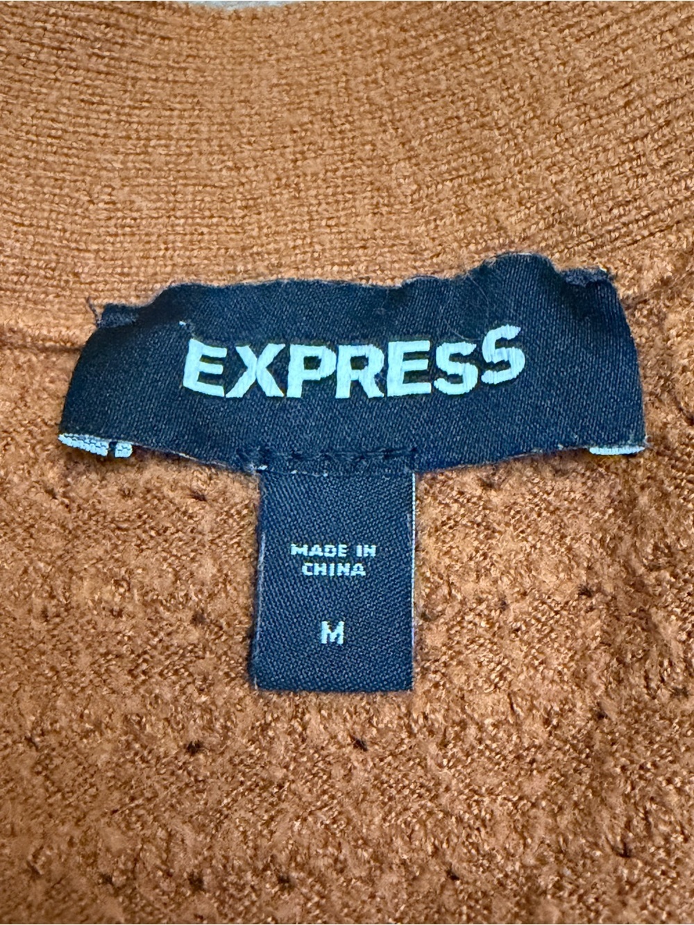 Express Women's Burnt Orange Button-Front Ribbed Cardigan - Picture 3 of 7